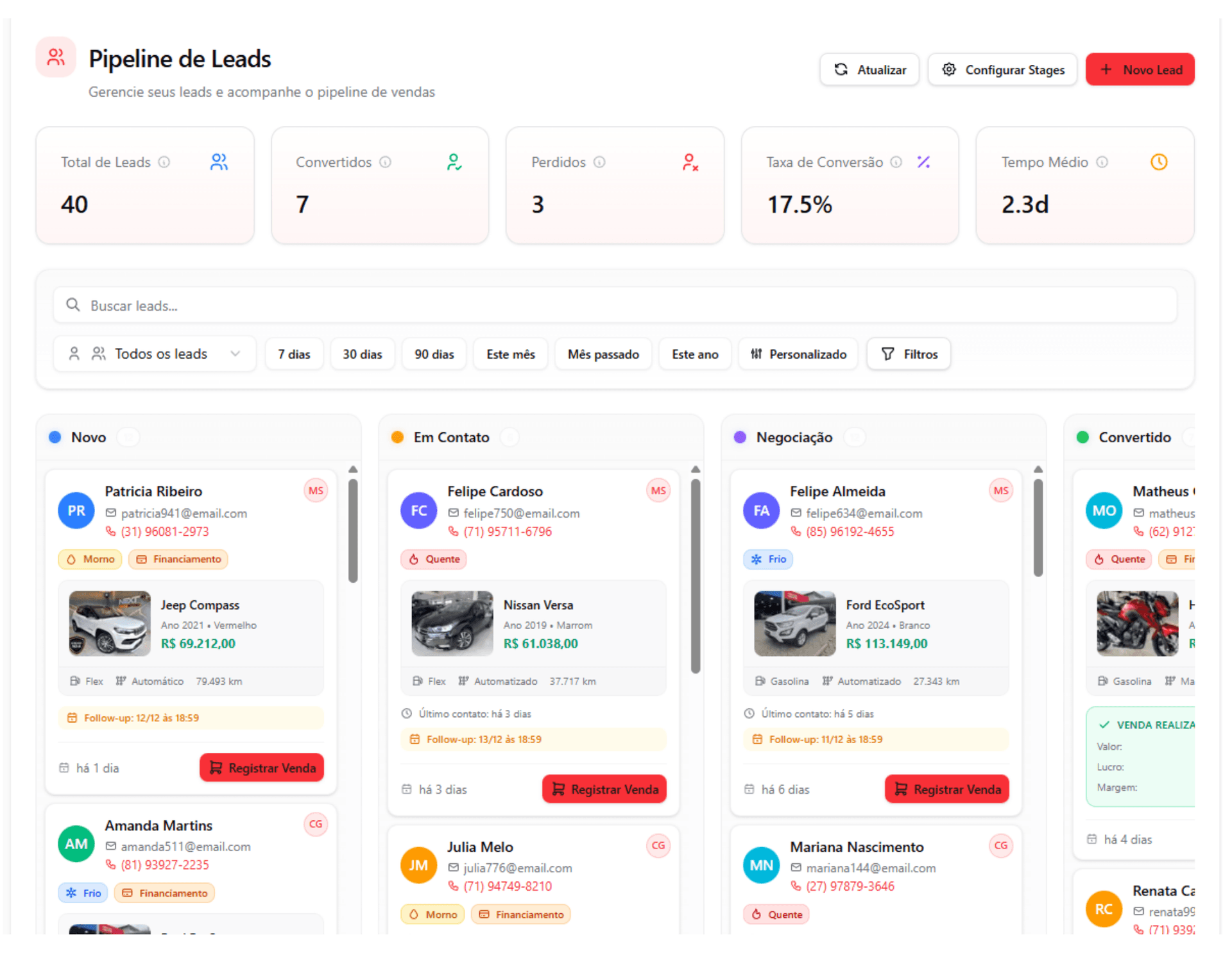 CRM e gestão de leads - Light Mode